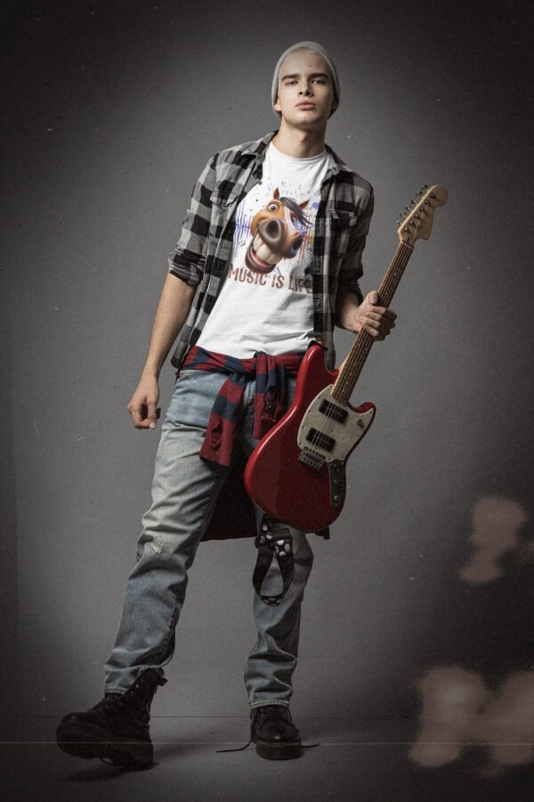 bella-canvas-tee-mockup-of-a-grunge-style-rockstar-m12721 Unisex Music Is Life Tee - Fun Graphic, Gift for Music Lovers, Festival Wear
