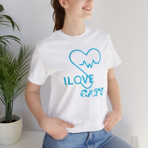 I Love Cats Short Sleeve Tee, Casual Wear Heartbeat Design