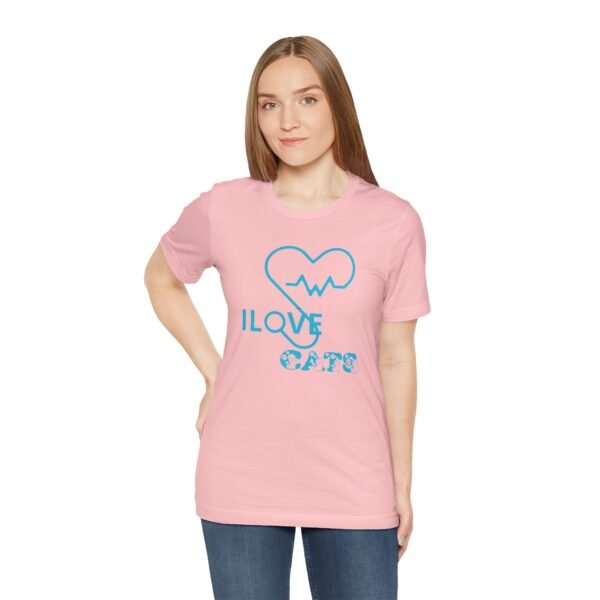 I Love Cats Short Sleeve Tee, Casual Wear Heartbeat Design