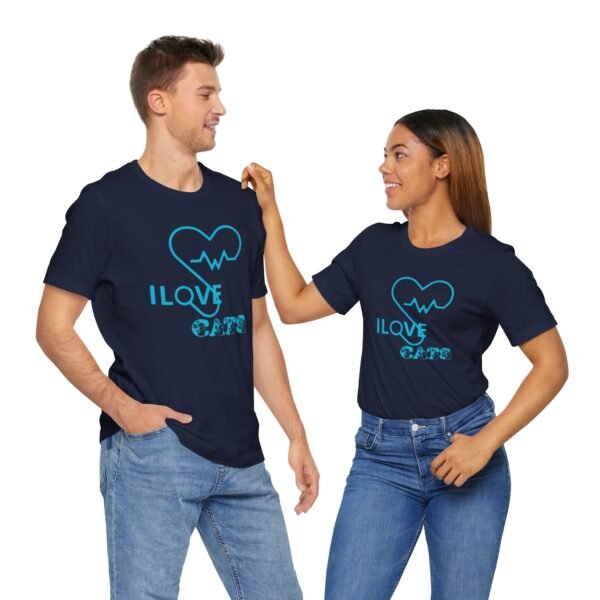 Personalized I Love Cats Short Sleeve Tee, Casual Wear Heartbeat Design