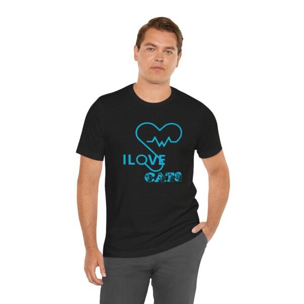 Personalized I Love Cats Short Sleeve Tee, Casual Wear Heartbeat Design