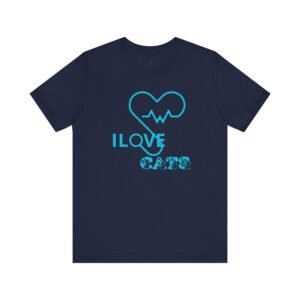 Personalized I Love Cats Short Sleeve Tee, Casual Wear Heartbeat Design