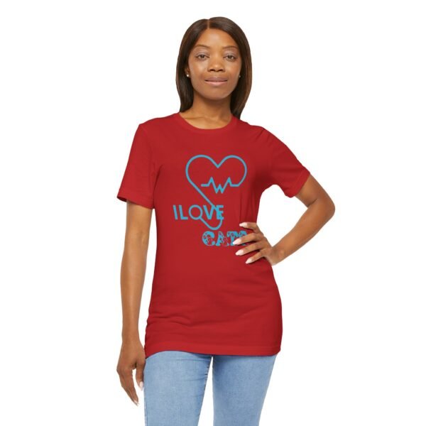 Personalized I Love Cats Short Sleeve Tee, Casual Wear Heartbeat Design