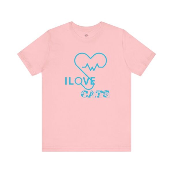 Personalized I Love Cats Short Sleeve Tee, Casual Wear Heartbeat Design