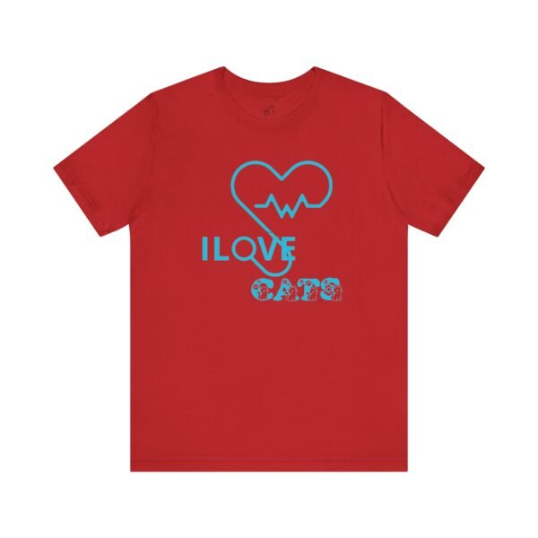 I Love Cats Short Sleeve Tee, Casual Wear Heartbeat Design