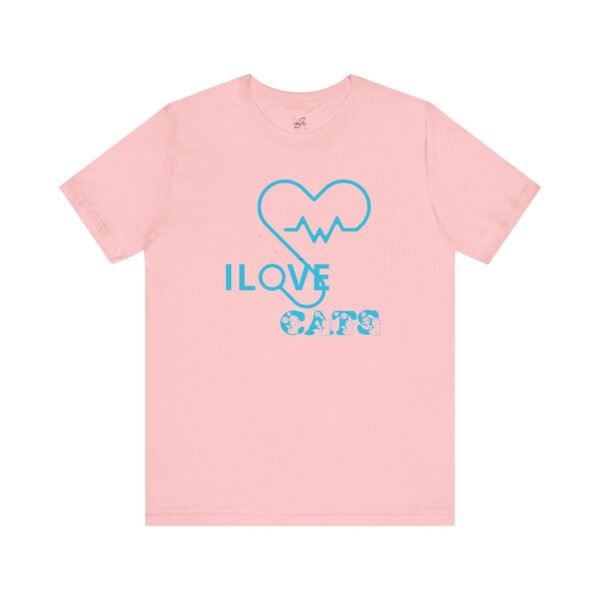 I Love Cats Short Sleeve Tee, Casual Wear Heartbeat Design
