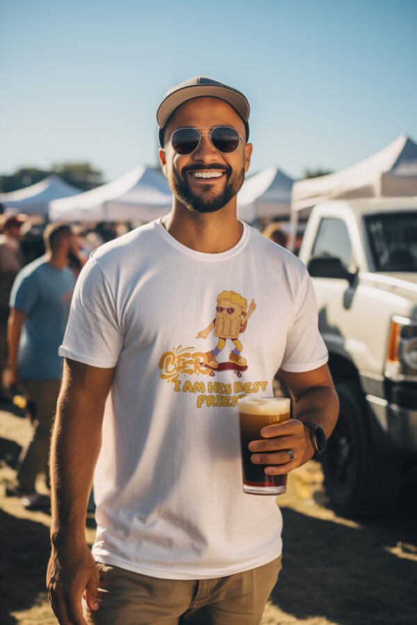 Fun Cartoon Beer Humorous Men Cotton T-Shirt  Best Friend Present