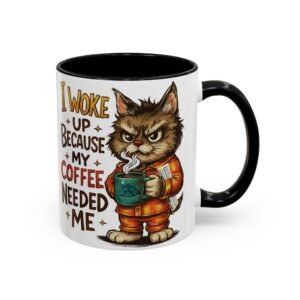 Funny Cat Coffee Mug, Perfect for Cat Lovers, Coffee Addicts, and Gifts - Black Accent Mug, Cute Gift for Birthdays, Holidays