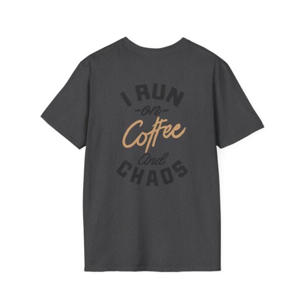 Coffee and Chaos Unisex Softstyle T-Shirt, Casual Wear, Gift for Coffee Lovers, Funny Tee, Everyday Apparel