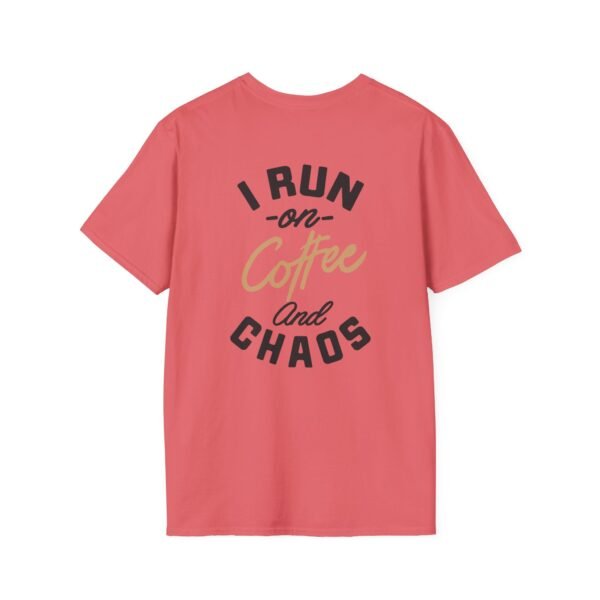 Coffee and Chaos Unisex Softstyle T-Shirt, Casual Wear, Gift for Coffee Lovers, Funny Tee, Everyday Apparel
