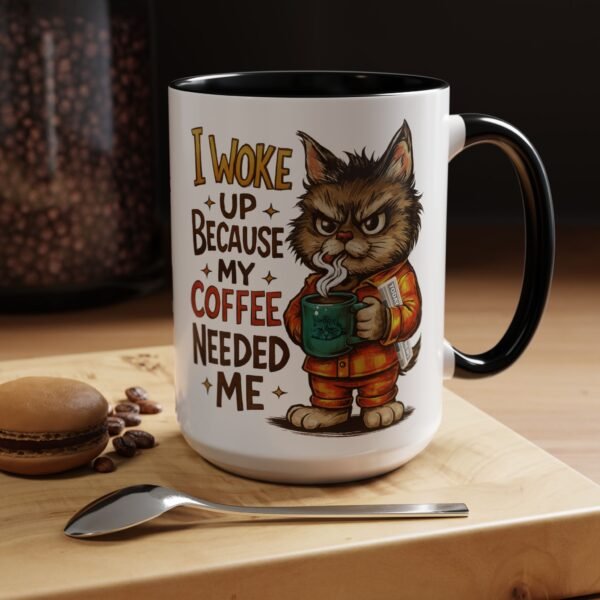 Funny Cat Coffee Mug, Perfect for Cat Lovers, Coffee Addicts, and Gifts - Black Accent Mug, Cute Gift for Birthdays, Holidays