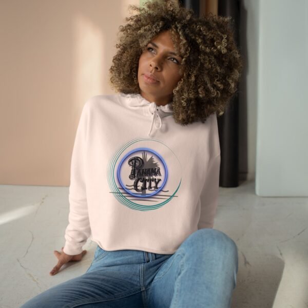 Chic Crop Hoodie with Retro 'Panama City' Design, Casual Wear, Summer Fashion, Gift for Travelers, Beach Vibes