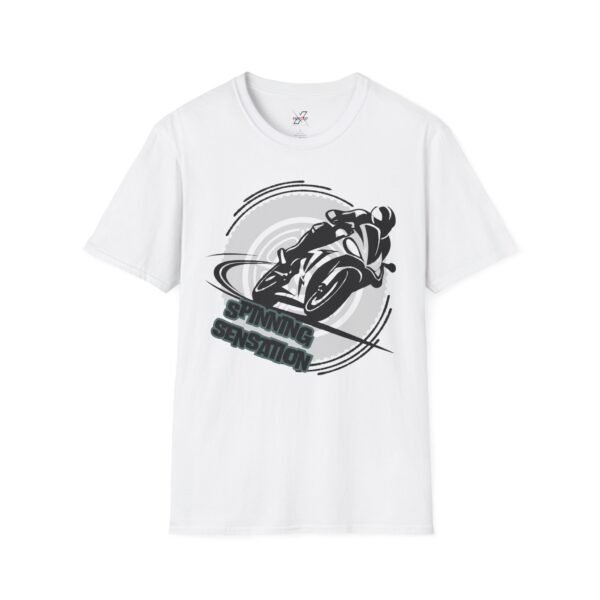 Motorcycle Graphic Tee, Unisex Softstyle T-Shirt, Biker Gift,  Cool Casual Wear, Spinning Station Shirt, Motorcycle Lovers Gift