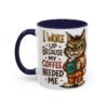 Funny Cat Coffee Mug, Perfect for Cat Lovers, Coffee Addicts, and Gifts - Black Accent Mug, Cute Gift for Birthdays, Holidays