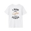Coffee and Chaos Unisex Softstyle T-Shirt, Casual Wear, Gift for Coffee Lovers, Funny Tee, Everyday Apparel