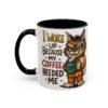 Funny Cat Coffee Mug, Perfect for Cat Lovers, Coffee Addicts, and Gifts - Black Accent Mug, Cute Gift for Birthdays, Holidays
