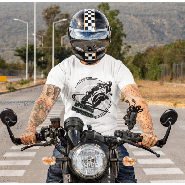 Motorcycle Graphic Tee, Unisex Softstyle T-Shirt, Biker Gift,  Cool Casual Wear, Spinning Station Shirt, Motorcycle Lovers Gift