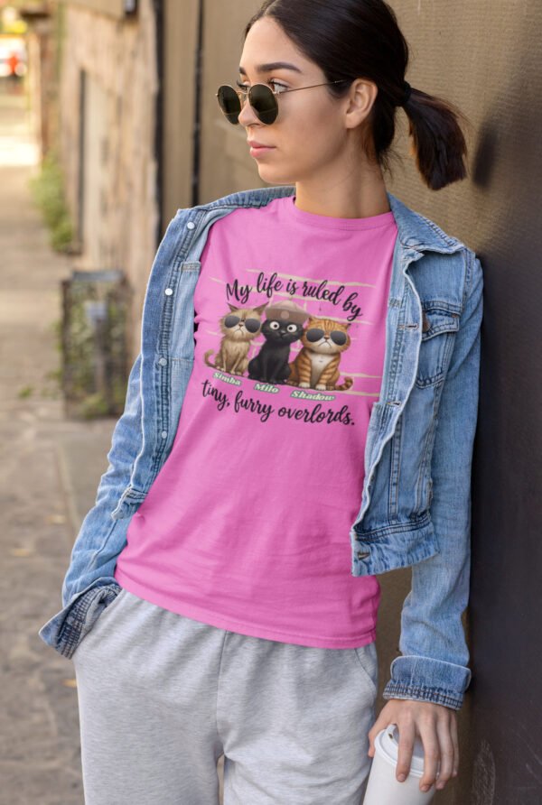 My Life is Ruled by Tiny Furry Overlords Personalized  T-Shirt, Funny Cat Lover Tee, Gift for Pet Owners, Animal Lover Apparel