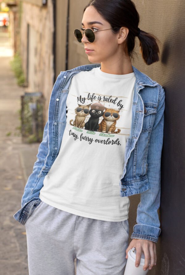 My Life is Ruled by Tiny Furry Overlords Personalized  T-Shirt, Funny Cat Lover Tee, Gift for Pet Owners, Animal Lover Apparel