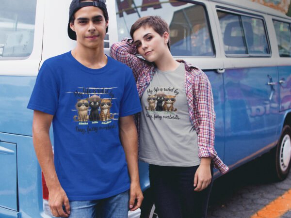 My Life is Ruled by Tiny Furry Overlords Personalized  T-Shirt, Funny Cat Lover Tee, Gift for Pet Owners, Animal Lover Apparel