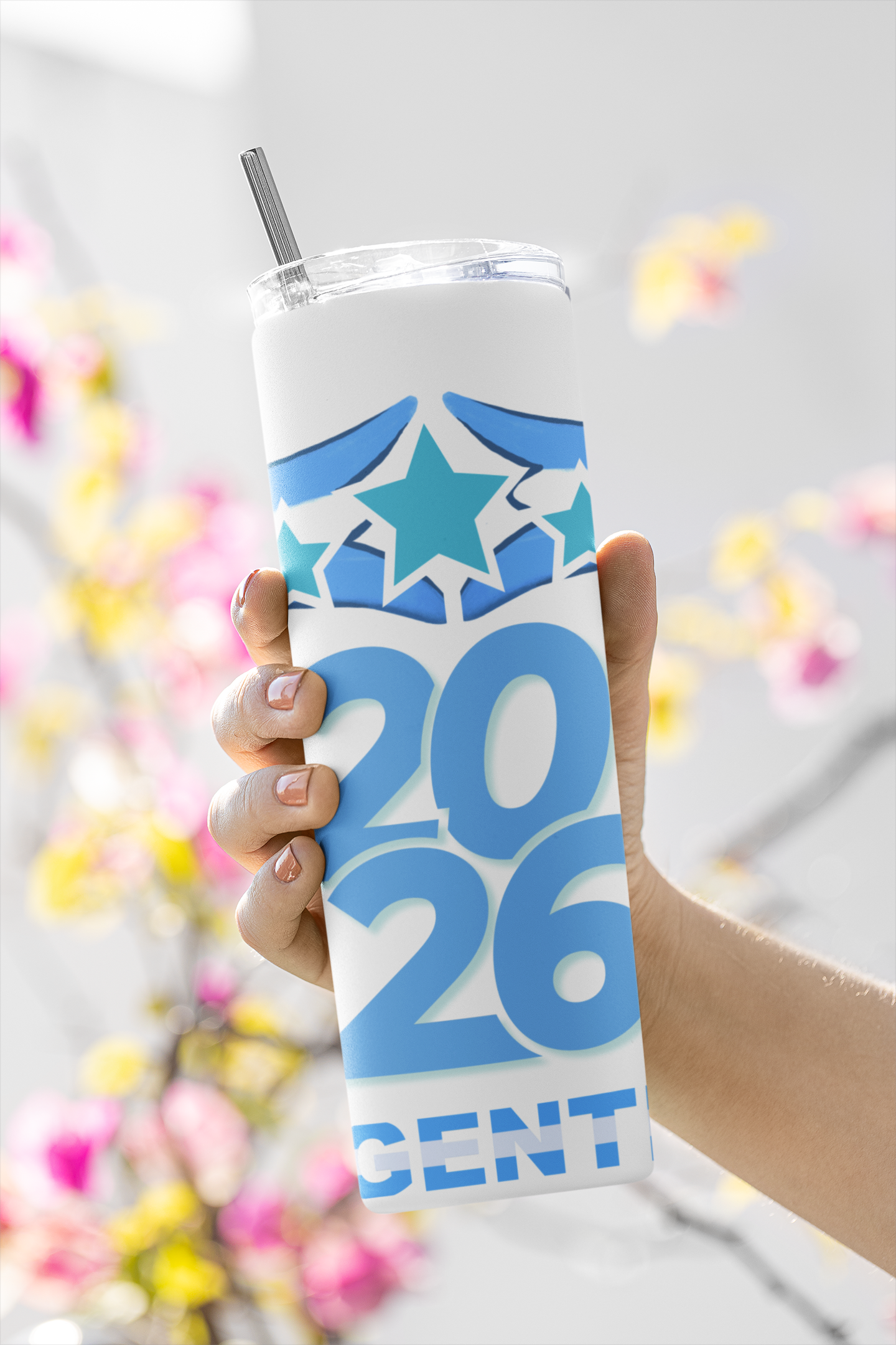 mockup-of-a-woman-holding-a-skinny-tumbler-m21467 (8) Argentina Skinny Tumbler 20oz Stainless Steel Tumbler Perfect for Game Day, Family Moments or Keeps Drinks Hot or Cold While You Cheer Chill or Celebrate