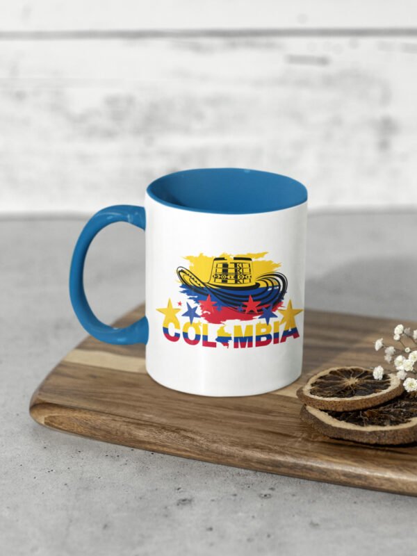 mockup-of-an-11-oz-mug-with-a-colored-handle-placed-on-a-wooden-chopping-board-m51004 Colombian Pride Coffee Mug, Accent Mug, Present for Coffee Lovers, Travel Souvenir 11/15 oz