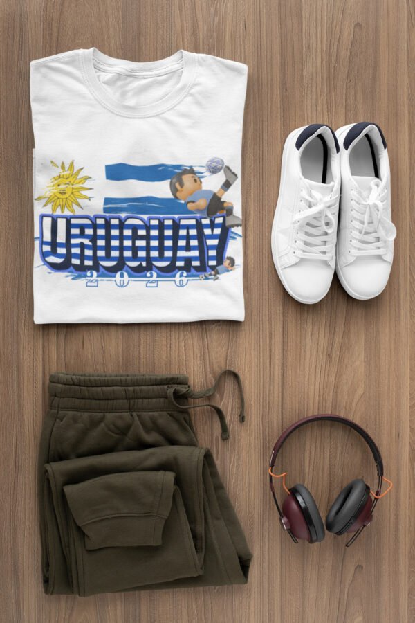 t-shirt-mockup-of-a-flat-lay-outfit-for-men-29814 Vintage Unisex Uruguay Graphic Tee, Casual Summer Shirt, Beachwear, Travel T-shirt, Gift for Sports Fans