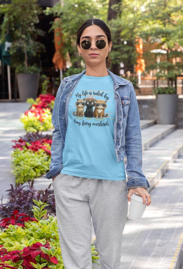 My Life is Ruled by Tiny Furry Overlords Personalized  T-Shirt, Funny Cat Lover Tee, Gift for Pet Owners, Animal Lover Apparel