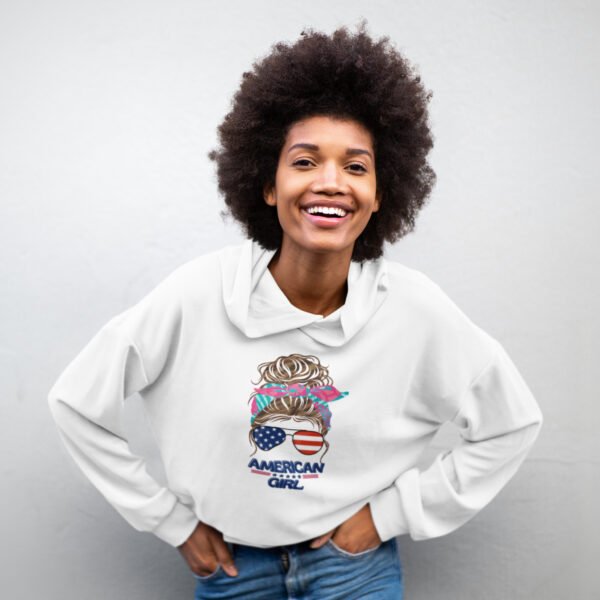 American Girl Women Hooded Long Sleeve Tee, Stylish Pullover for Summer Days, Perfect for Independence Day, Casual Wear, Trendy Gift American Girl Women Hooded Long Sleeve Tee, Stylish Pullover for Summer Days, Perfect for Independence Day, Casual Wear, Trendy Gift