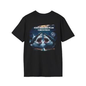 Shark Swim School T-Shirt, Fun For Gift,  Summer Beachwear, Funny Ocean Lover Tee, Unisex Softstyle Apparel