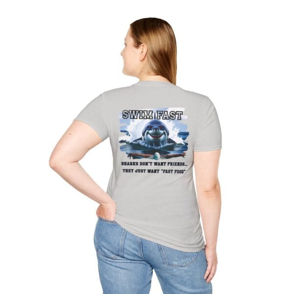 Funny Swim Fast T-Shirt, Unisex Humor, Tee for Ocean Lovers, Beachwear, Gift for Swimmers, Casual Summer Outfit, Shark Theme Shirt