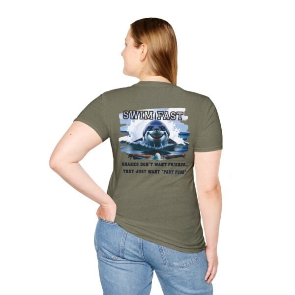 Funny Swim Fast T-Shirt, Unisex Humor, Tee for Ocean Lovers, Beachwear, Gift for Swimmers, Casual Summer Outfit, Shark Theme Shirt