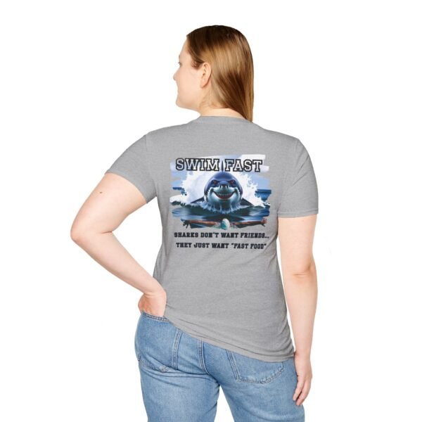 Funny Swim Fast T-Shirt, Unisex Humor, Tee for Ocean Lovers, Beachwear, Gift for Swimmers, Casual Summer Outfit, Shark Theme Shirt