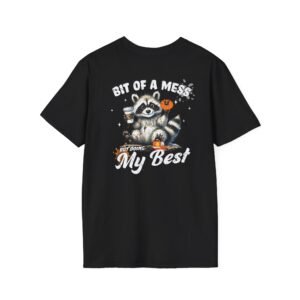 Bit of a Mess Raccoon, T-Shirt for Animal Lovers, Funny T-Shirt, Halloween Apparel, Gift for Friends, Unisex Softstyle Tee