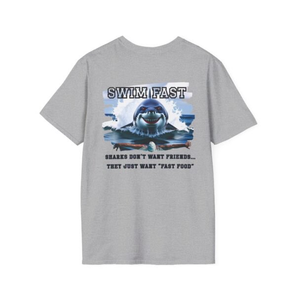 Funny Swim Fast T-Shirt, Unisex Humor, Tee for Ocean Lovers, Beachwear, Gift for Swimmers, Casual Summer Outfit, Shark Theme Shirt