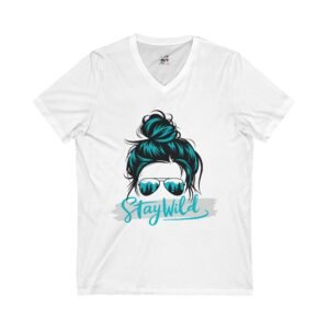 Stay Wild Exclusive Women V-Neck Tee, Summer Fun Shirt, Casual Wear, Graphic Tee, Gift for Adventurers, Festival Outfit