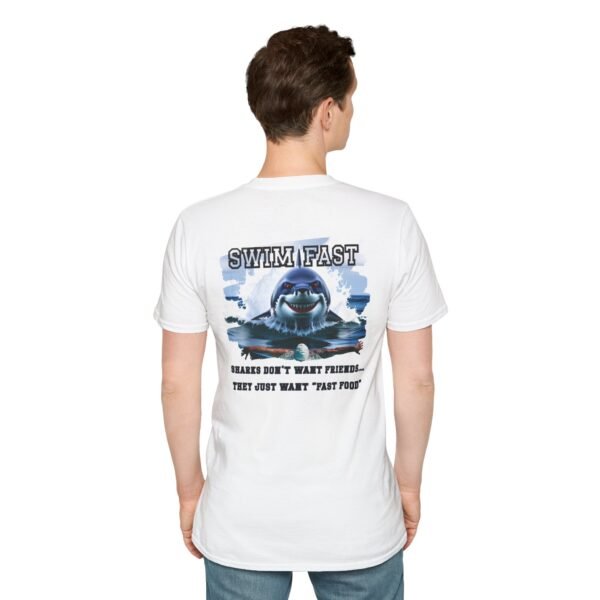 Funny Swim Fast T-Shirt, Unisex Humor, Tee for Ocean Lovers, Beachwear, Gift for Swimmers, Casual Summer Outfit, Shark Theme Shirt