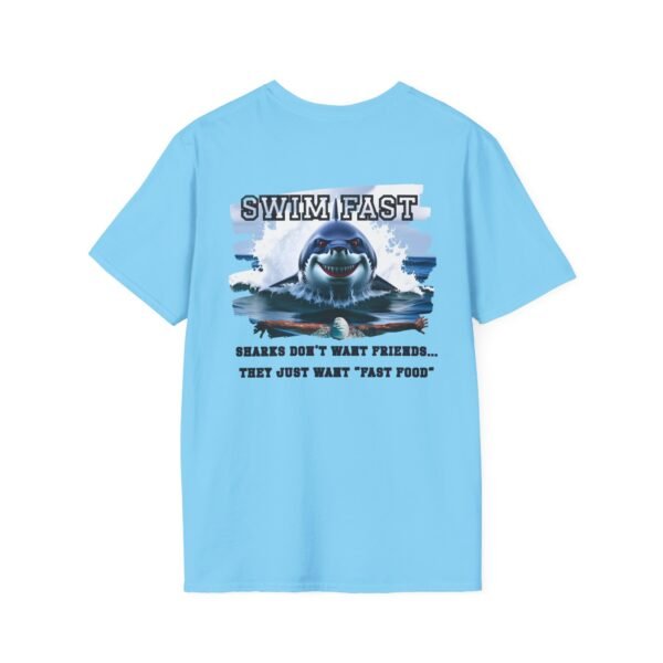 Funny Swim Fast T-Shirt, Unisex Humor, Tee for Ocean Lovers, Beachwear, Gift for Swimmers, Casual Summer Outfit, Shark Theme Shirt