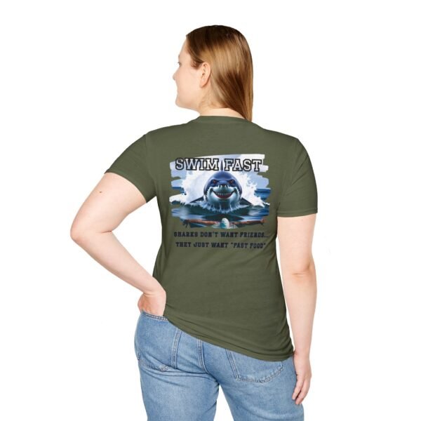 Funny Swim Fast T-Shirt, Unisex Humor, Tee for Ocean Lovers, Beachwear, Gift for Swimmers, Casual Summer Outfit, Shark Theme Shirt