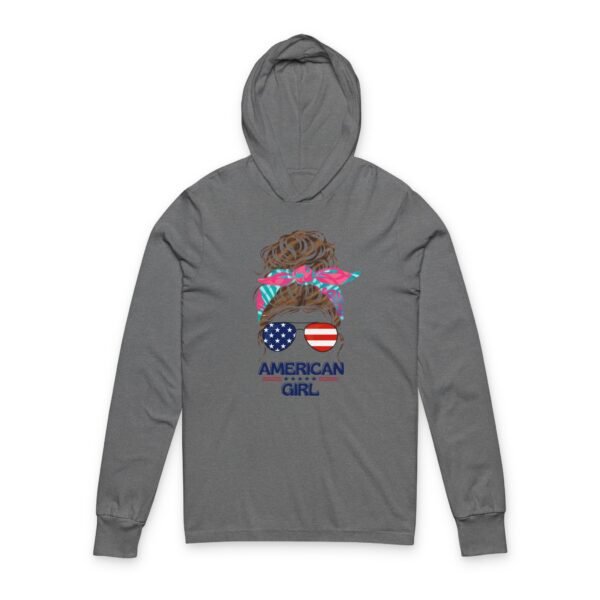 18241894247279669560_2048.jpeg American Girl Women Hooded Long Sleeve Tee, Stylish Pullover for Summer Days, Perfect for Independence Day, Casual Wear, Trendy Gift