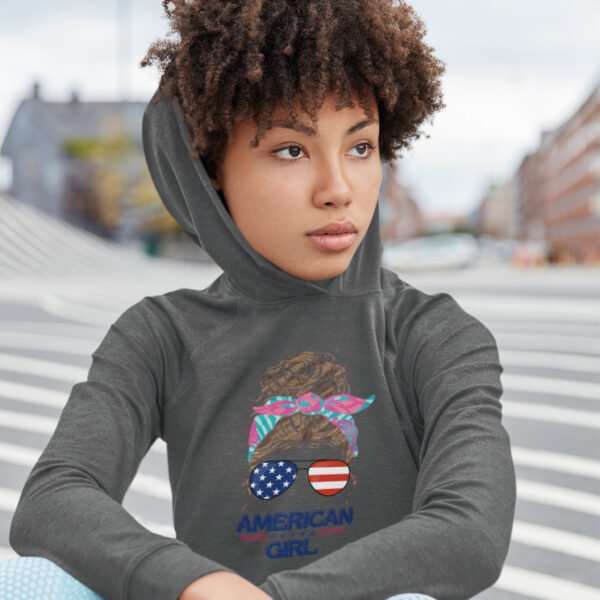 American Girl Women Hooded Long Sleeve Tee, Stylish Pullover for Summer Days, Perfect for Independence Day, Casual Wear, Trendy Gift American Girl Women Hooded Long Sleeve Tee, Stylish Pullover for Summer Days, Perfect for Independence Day, Casual Wear, Trendy Gift