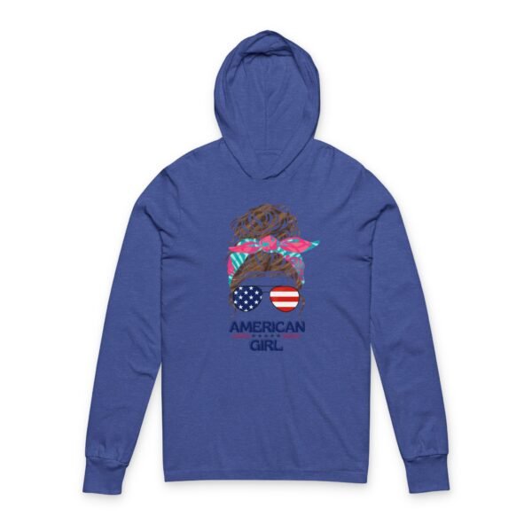 2769666353552574548_2048.jpeg American Girl Women Hooded Long Sleeve Tee, Stylish Pullover for Summer Days, Perfect for Independence Day, Casual Wear, Trendy Gift