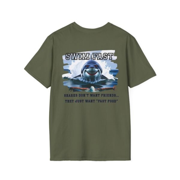 Funny Swim Fast T-Shirt, Unisex Humor, Tee for Ocean Lovers, Beachwear, Gift for Swimmers, Casual Summer Outfit, Shark Theme Shirt