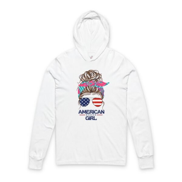 3580558293734085464_2048.jpeg American Girl Women Hooded Long Sleeve Tee, Stylish Pullover for Summer Days, Perfect for Independence Day, Casual Wear, Trendy Gift