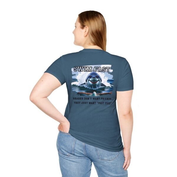 Funny Swim Fast T-Shirt, Unisex Humor, Tee for Ocean Lovers, Beachwear, Gift for Swimmers, Casual Summer Outfit, Shark Theme Shirt