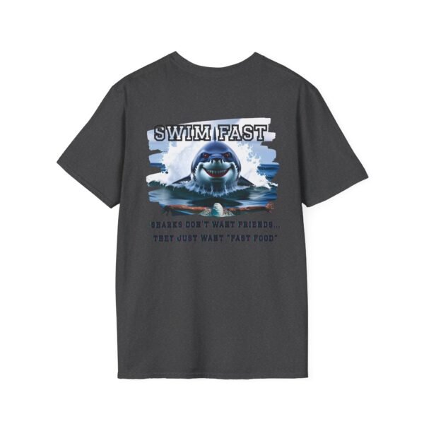 Funny Swim Fast T-Shirt, Unisex Humor, Tee for Ocean Lovers, Beachwear, Gift for Swimmers, Casual Summer Outfit, Shark Theme Shirt