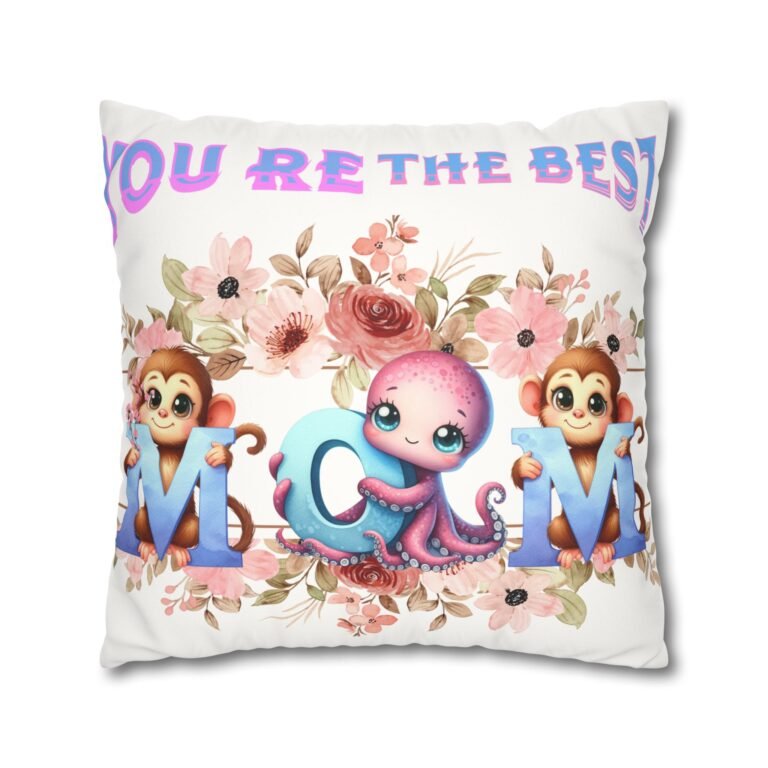 Colorful Mom' Pillowcase, Decorative Cushion Cover, Fun Mom's Room Decor, Cute Gift for Kids, Floral Animal Throw Pillow