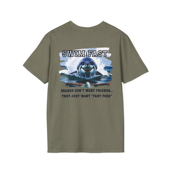 Funny Swim Fast T-Shirt, Unisex Humor, Tee for Ocean Lovers, Beachwear, Gift for Swimmers, Casual Summer Outfit, Shark Theme Shirt