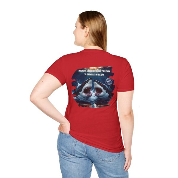 Shark Swim School T-Shirt, Fun For Gift,  Summer Beachwear, Funny Ocean Lover Tee, Unisex Softstyle Apparel