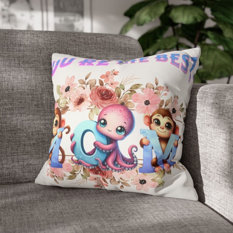 Colorful Mom' Pillowcase, Decorative Cushion Cover, Fun Mom's Room Decor, Cute Gift for Kids, Floral Animal Throw Pillow